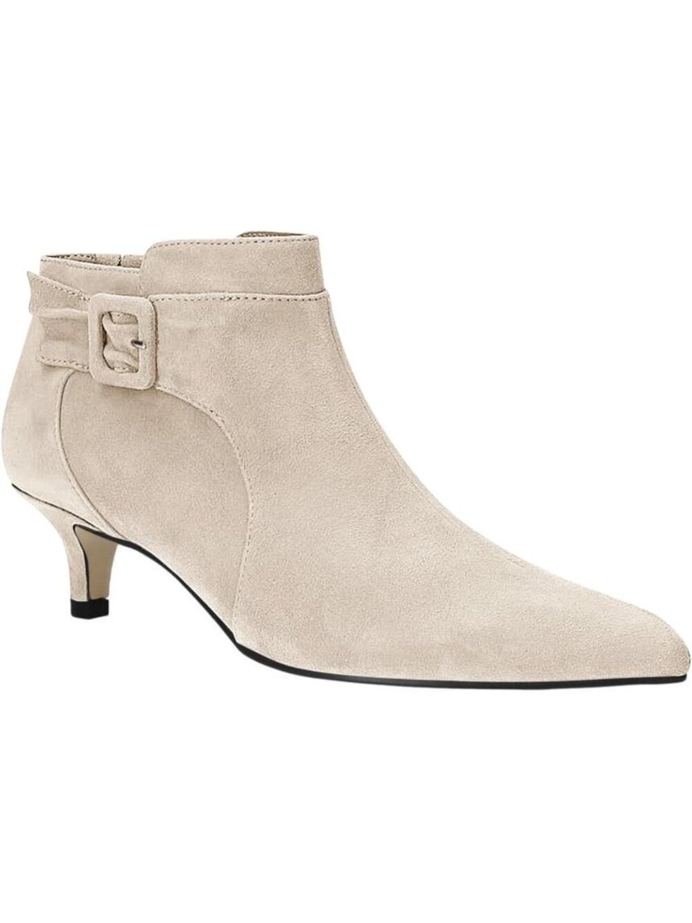 Women's Beige Leather Pointed Toe Side Zipper Dress Kitten Heels Ankle Boots